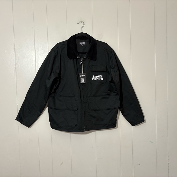 Broken Promises Rabid Printed Work Jacket Black Men's Size L NWT